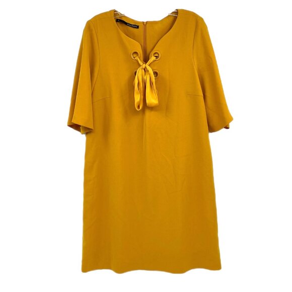 AnnaRita N Yellow Lace Up Front Mini Dress | Size 16 Plus - Picture 1 of 9